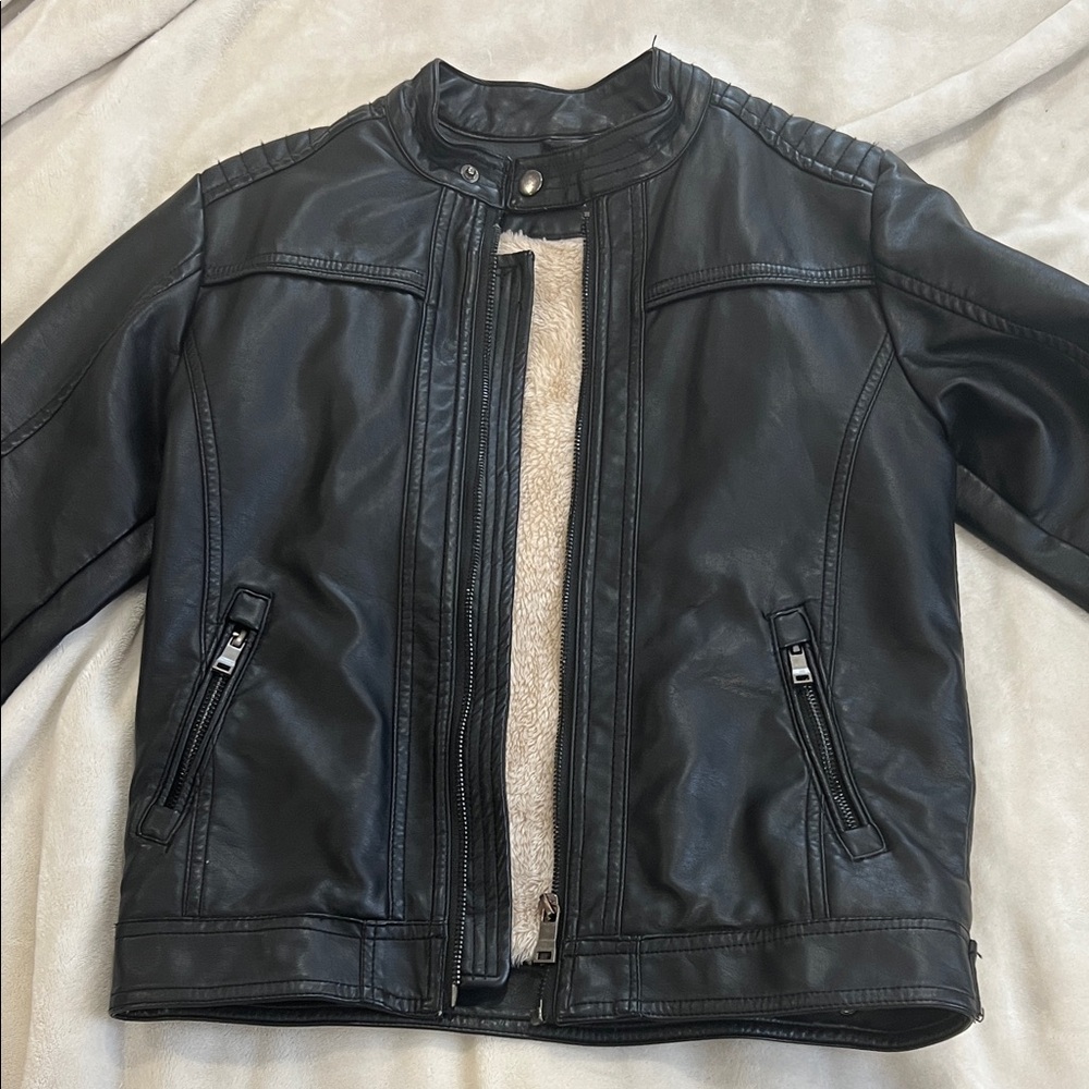 Black Faux Leather Jacket with Zipper Details